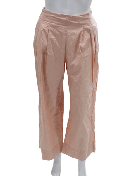 Zara Womens Cropped Dress Pants Pink Cotton Zip Bohemian Size XS