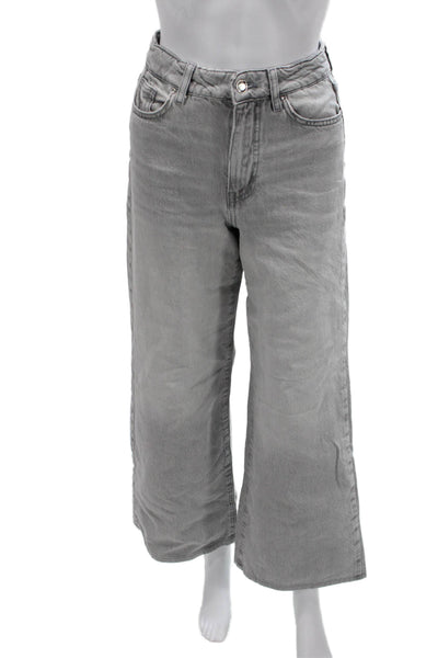 Zara Womens Wide Leg Cropped High Rise Gray Cotton Jeans Size 0
