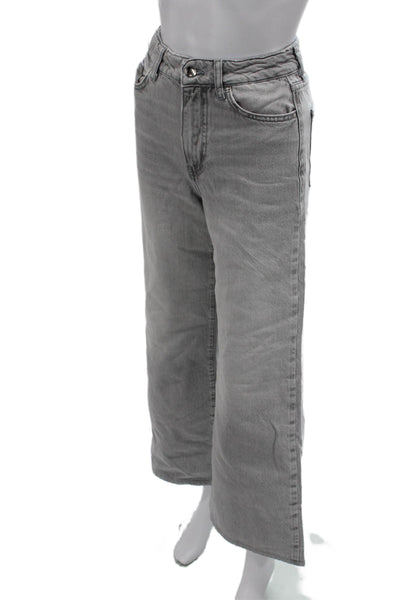Zara Womens Wide Leg Cropped High Rise Gray Cotton Jeans Size 0
