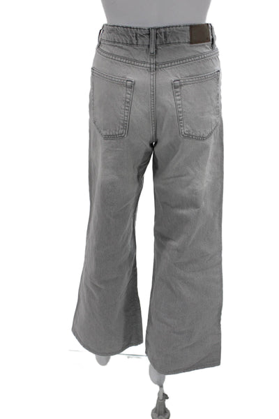 Zara Womens Wide Leg Cropped High Rise Gray Cotton Jeans Size 0