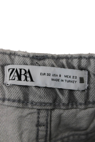 Zara Womens Wide Leg Cropped High Rise Gray Cotton Jeans Size 0
