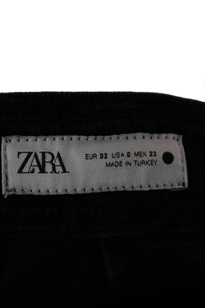 Zara Women Cropped High Rise Black Pants Cotton Polyester Size 0