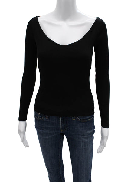 Zara Women Basic V-Neck Long Sleeve Black Top Size XS