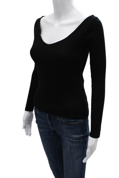 Zara Women Basic V-Neck Long Sleeve Black Top Size XS