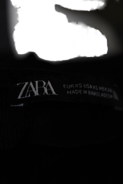Zara Women Basic V-Neck Long Sleeve Black Top Size XS