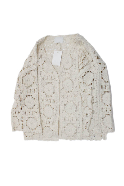 Zara Childrens Girls Woven Cardigan Sweater White Cotton Size 13-14