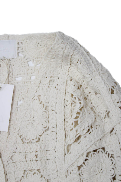Zara Childrens Girls Woven Cardigan Sweater White Cotton Size 13-14