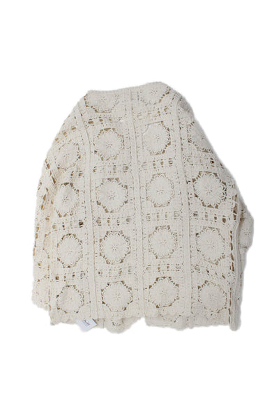 Zara Childrens Girls Woven Cardigan Sweater White Cotton Size 13-14