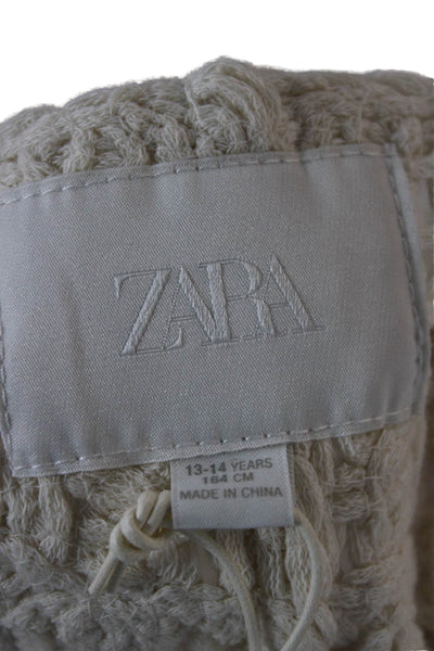 Zara Childrens Girls Woven Cardigan Sweater White Cotton Size 13-14