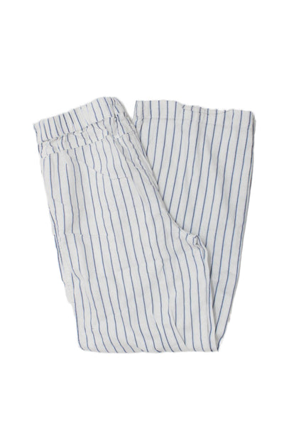 Zara Childrens Girls Striped Wide Leg Pants White Blue Cotton Size 13-14