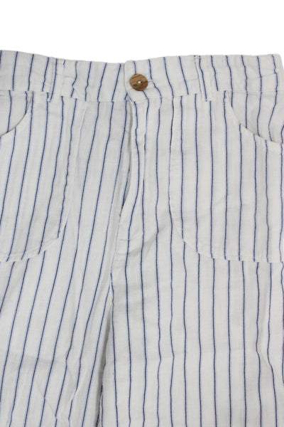 Zara Childrens Girls Striped Wide Leg Pants White Blue Cotton Size 13-14