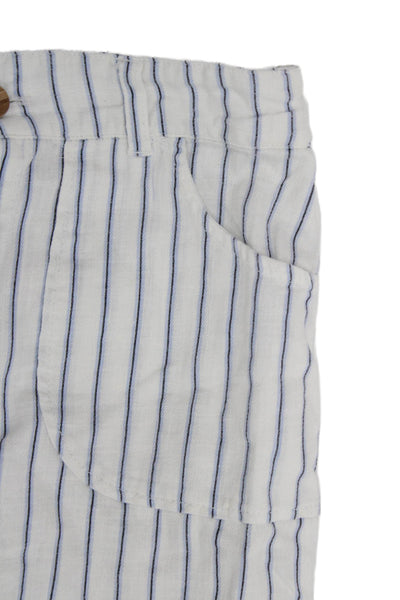 Zara Childrens Girls Striped Wide Leg Pants White Blue Cotton Size 13-14