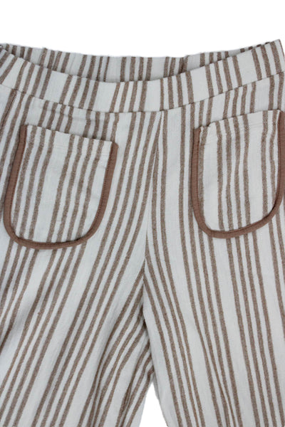 Zara Childrens Girls Striped Pull On Wide Leg Pants White Brown Size 13-14