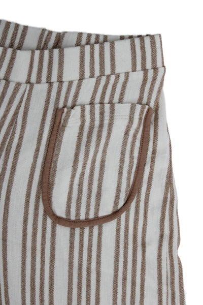 Zara Childrens Girls Striped Pull On Wide Leg Pants White Brown Size 13-14