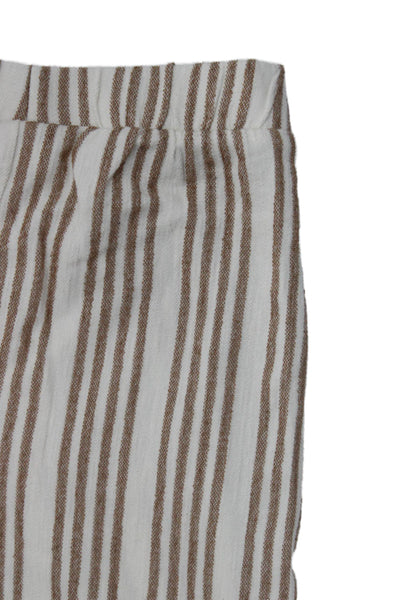 Zara Childrens Girls Striped Pull On Wide Leg Pants White Brown Size 13-14