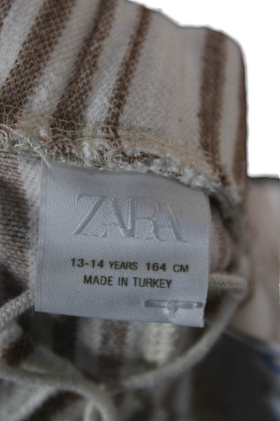 Zara Childrens Girls Striped Pull On Wide Leg Pants White Brown Size 13-14