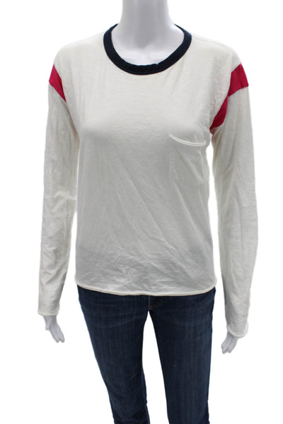 Rag & Bone Women Ringer Long Sleeve Crew Neck T-Shirt White Polyester Size S