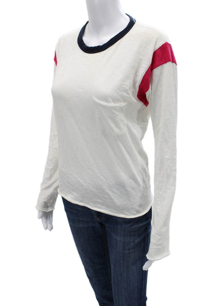 Rag & Bone Women Ringer Long Sleeve Crew Neck T-Shirt White Polyester Size S