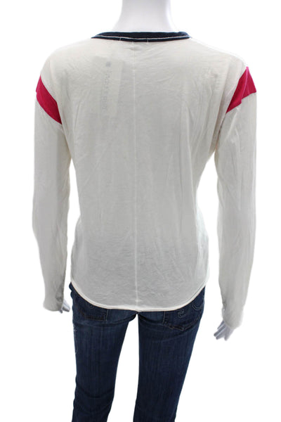 Rag & Bone Women Ringer Long Sleeve Crew Neck T-Shirt White Polyester Size S