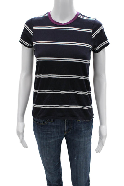 Goldie Women Ringer T-Shirt Dark Blue Striped Crew Neck Short Sleeve Size XS