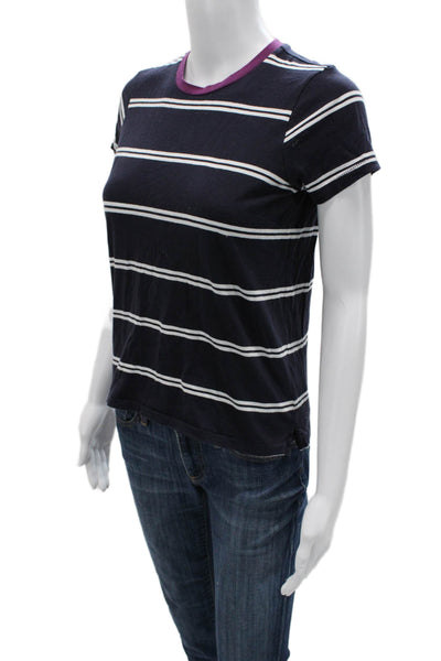 Goldie Women Ringer T-Shirt Dark Blue Striped Crew Neck Short Sleeve Size XS
