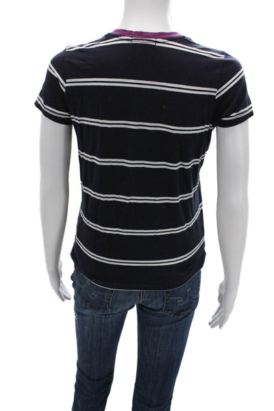 Goldie Women Ringer T-Shirt Dark Blue Striped Crew Neck Short Sleeve Size XS