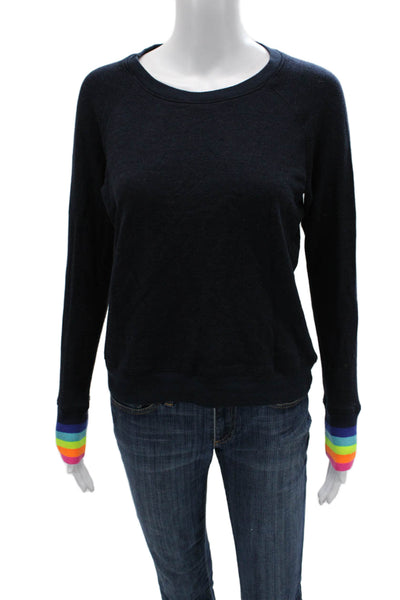 Sundry Womens Pullover Sweatshirt Dark Blue Crewneck Long Sleeve Rainbow Size 0