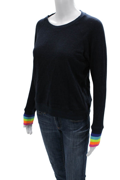 Sundry Womens Pullover Sweatshirt Dark Blue Crewneck Long Sleeve Rainbow Size 0