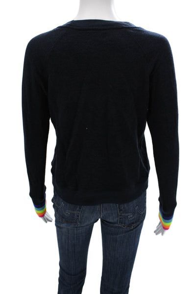 Sundry Womens Pullover Sweatshirt Dark Blue Crewneck Long Sleeve Rainbow Size 0
