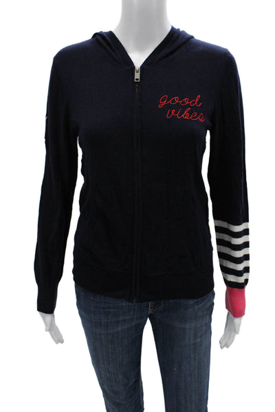 Chaser Womens Full Zip Hoodie Dark Blue Graphic Cotton Cashmere Size S