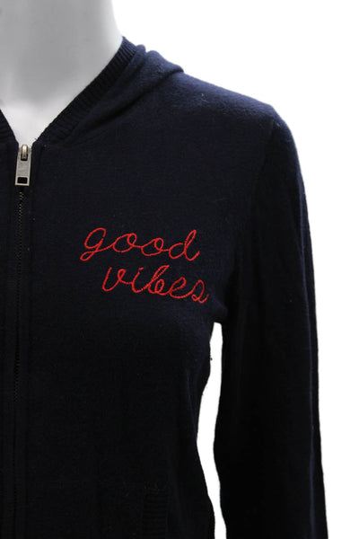 Chaser Womens Full Zip Hoodie Dark Blue Graphic Cotton Cashmere Size S