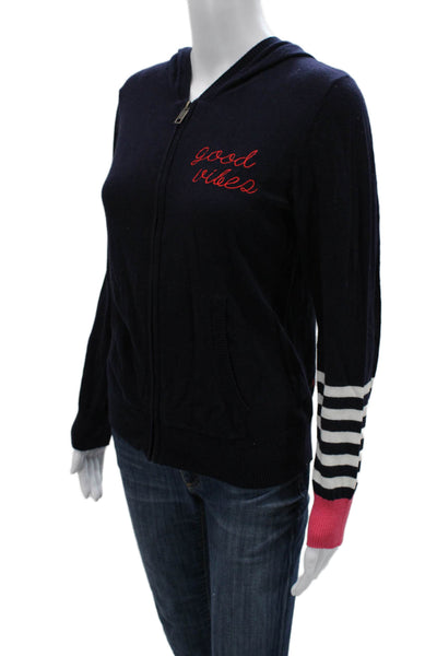 Chaser Womens Full Zip Hoodie Dark Blue Graphic Cotton Cashmere Size S