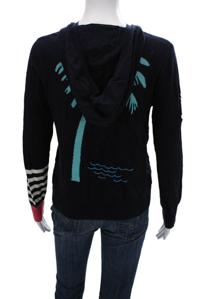 Chaser Womens Full Zip Hoodie Dark Blue Graphic Cotton Cashmere Size S