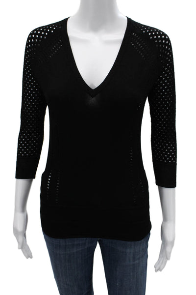 Autumn Cashmere Womens Basic Black V Neck 3/4 Sleeve Top Size S