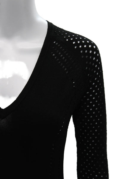 Autumn Cashmere Womens Basic Black V Neck 3/4 Sleeve Top Size S