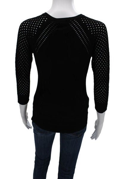 Autumn Cashmere Womens Basic Black V Neck 3/4 Sleeve Top Size S