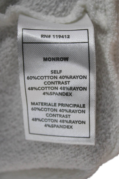 Monrow Women Pullover Sweatshirt White Animal Print Crew Neck Size M