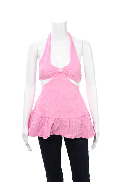 Peixoto Womens Cropped Sleeveless Pink Cotton Top Solid Beach Size M