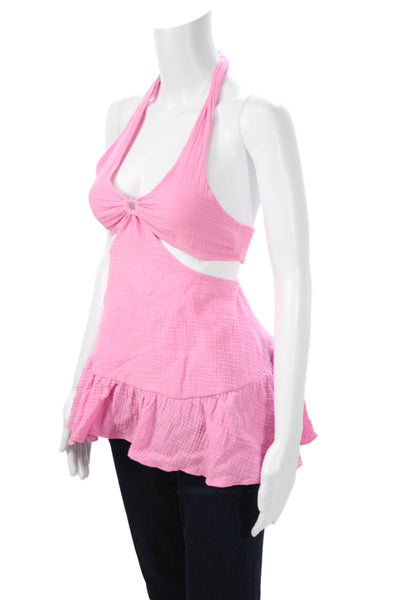 Peixoto Womens Cropped Sleeveless Pink Cotton Top Solid Beach Size M