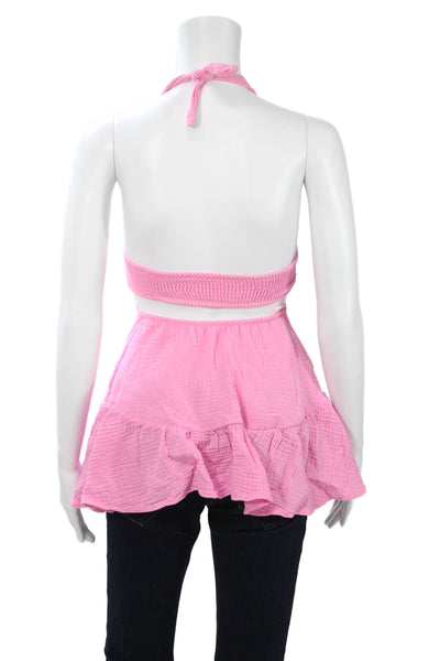 Peixoto Womens Cropped Sleeveless Pink Cotton Top Solid Beach Size M
