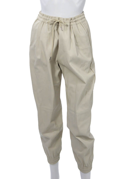 Zara Unisex Jogger Pants Beige Drawstring Polyester Solid Fall Size S