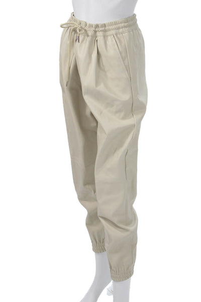 Zara Unisex Jogger Pants Beige Drawstring Polyester Solid Fall Size S
