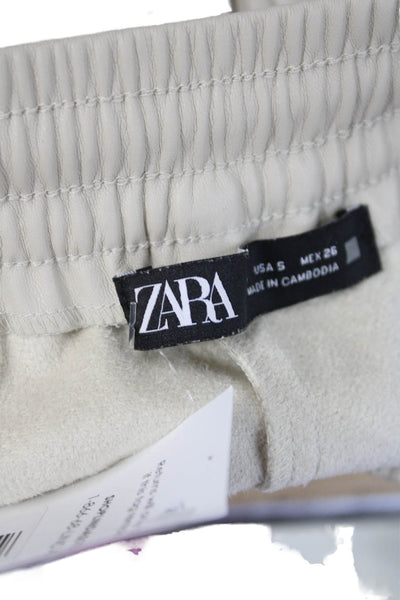 Zara Unisex Jogger Pants Beige Drawstring Polyester Solid Fall Size S