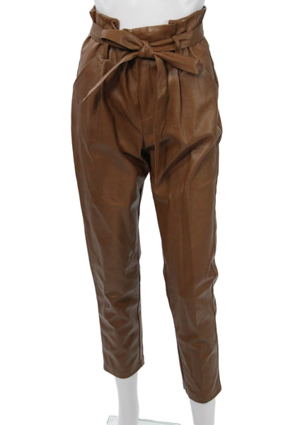 Lucy Paris Women Ankle Paperbag Pants Brown Drawstring Size S