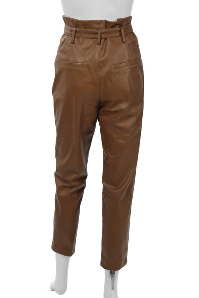 Lucy Paris Women Ankle Paperbag Pants Brown Drawstring Size S