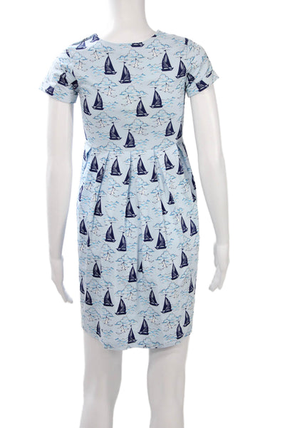 Rachel Riley Girls Boat Print Short Sleeve Dress Blue Size 10Y