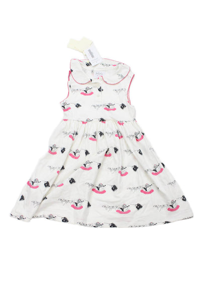 Rachel Riley Girls Graphic Print Peter Pan Collar Dress White Size 8Y