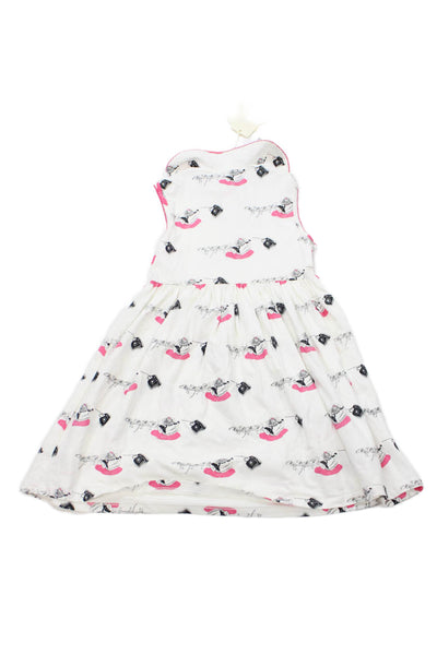 Rachel Riley Girls Graphic Print Peter Pan Collar Dress White Size 8Y