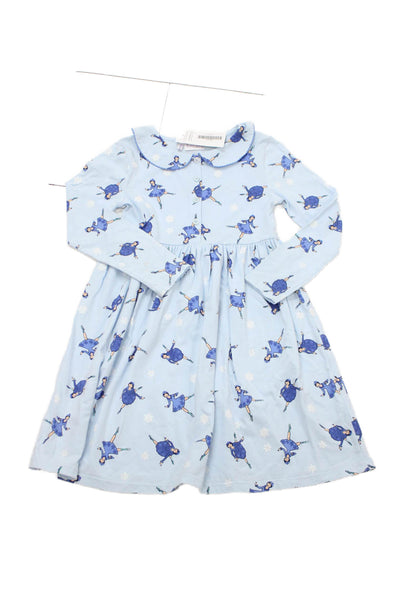 Rachel Riley Girls Graphic Print Peter Pan Collar Dress Blue Size 10Y