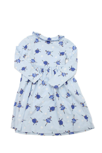 Rachel Riley Girls Graphic Print Peter Pan Collar Dress Blue Size 10Y